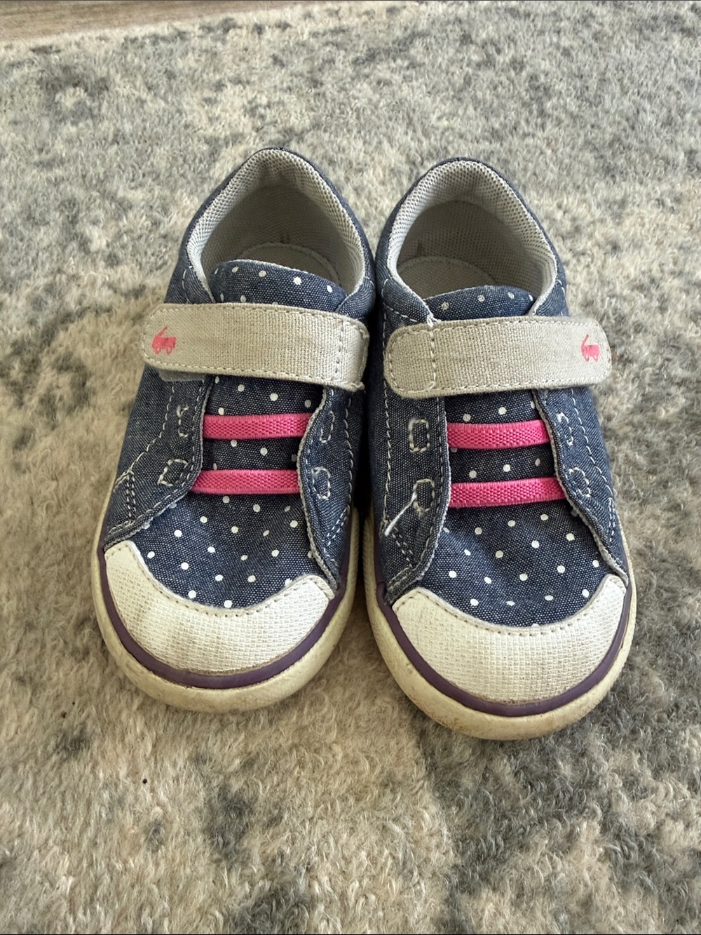 See Kai Run Navy Polka Dot Sneakers with Pink Accents